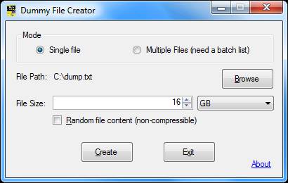 Dummy File Creator создание случайных файлов для тестирования сети или диска