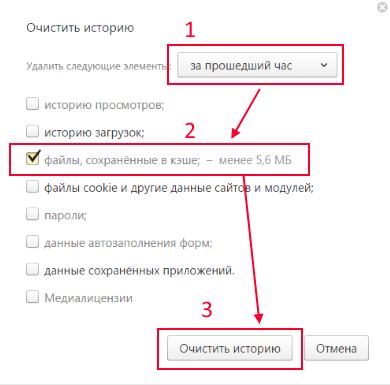 Очистка кэша Яндекс браузера
