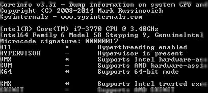 Sysinternals CoreInfo программа для получения детальной информации о процессоре